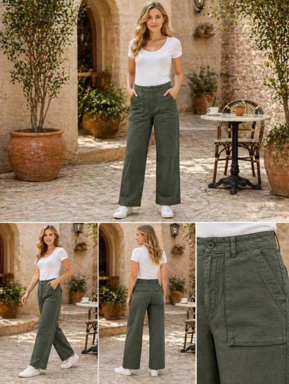 J. Crew Womens Olive Green Wide Leg Cargo Pants, Size 10